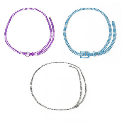 3er Set Gürtel Belt/Bauchkette mit glitzer Steinen Strass lila blau grau Kette Taille