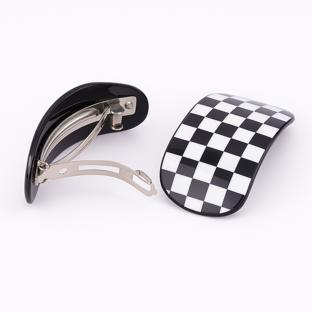 12er Set Haarspangen Kariert Schwarz/Weiß Retro Karo Rockabilly Accessoires Mode