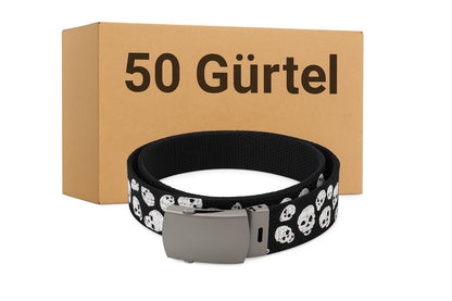Aktion 50 Gürtel Belt Schwarz mit Totenköpfe Hüftgürtel Jeansgürtel Unisex Großhandel