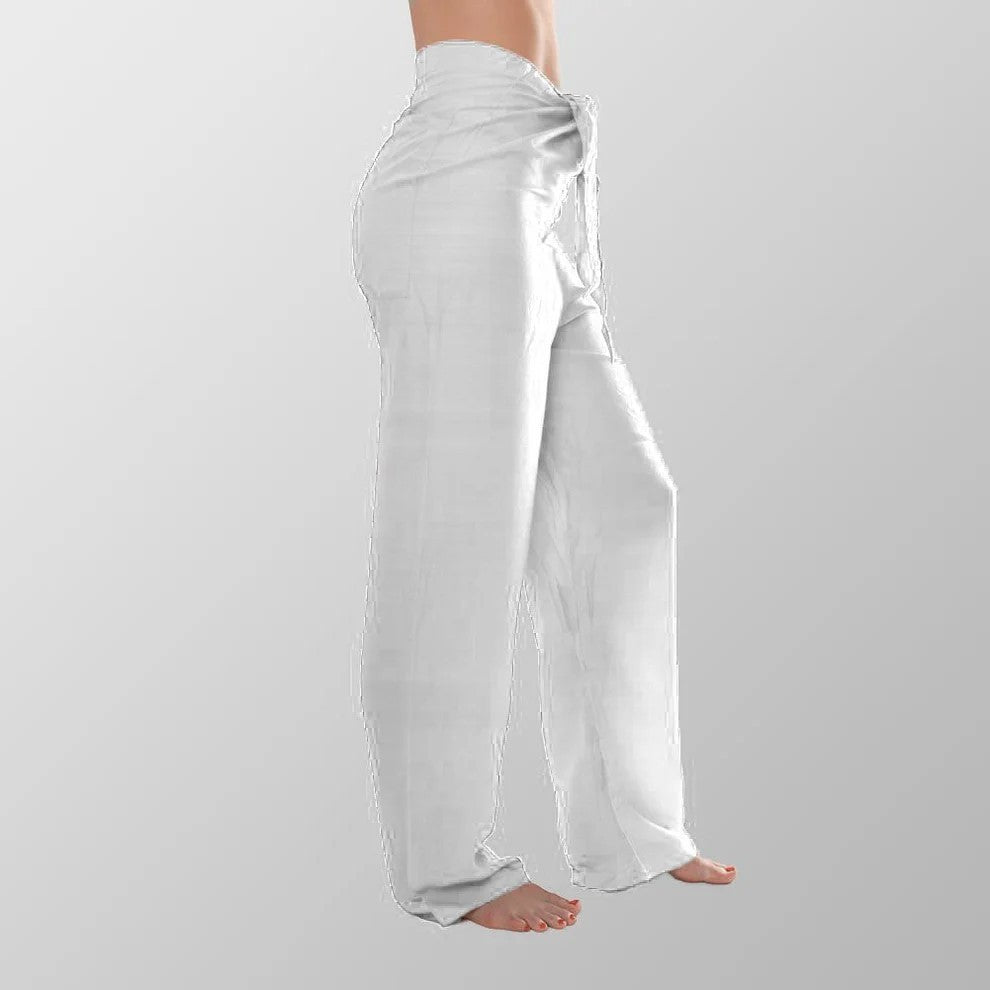 Baumwollhose Weiß Unisex Stoffhose Sommerhose Yogahose Luftig Locker Freizeit