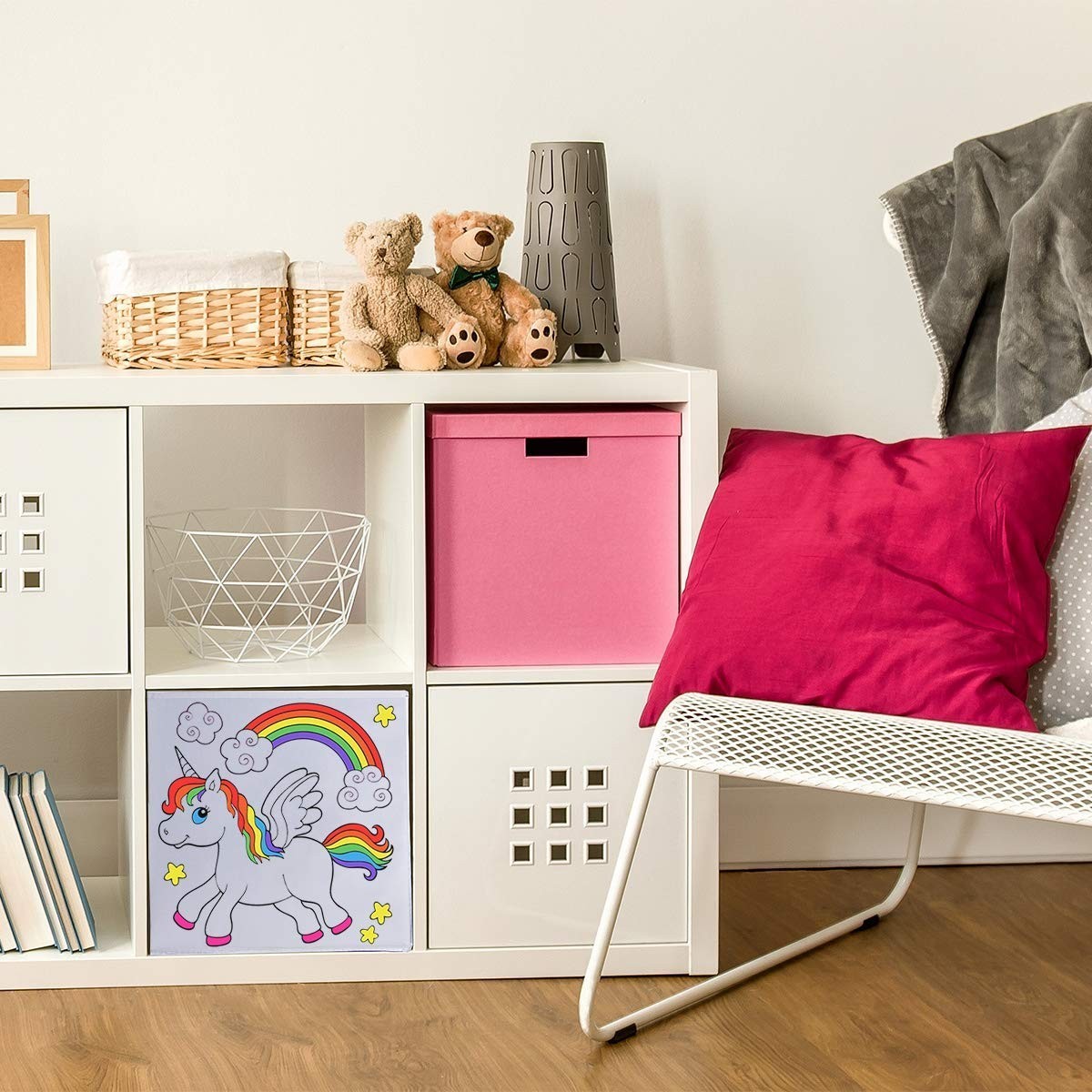 diMio Aufbewahrungsbox Einhorn 35x35x33cm zum bemalen inkl. Buntstifte Faltbox
