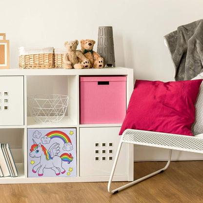 diMio Aufbewahrungsbox Einhorn 35x35x33cm zum bemalen inkl. Buntstifte Faltbox