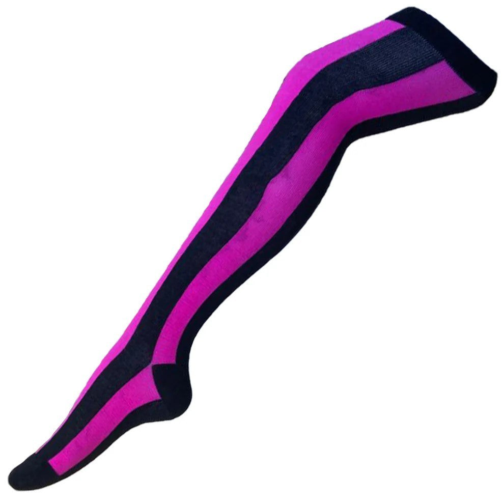 Overknee Socken Pink / Schwarz Streifen Strümpfe Kniestrümpfe Mode Damen Mädchen