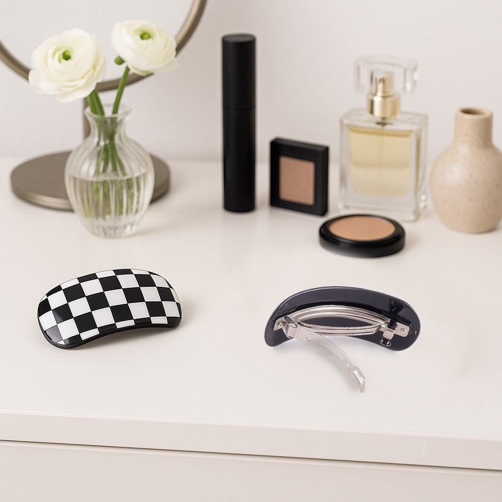 12er Set Haarspangen Kariert Schwarz/Weiß Retro Karo Rockabilly Accessoires Mode