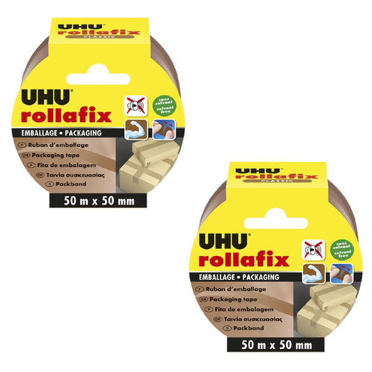 2x Uhu Rollafix Packband braun 50m x 50mm Band Verpackung Paket Karton Rollen