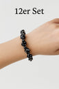 12er Set Armbänder Schwarz/Weiß Würfel Stretch Accessoire Schmuck Retro Geschenk