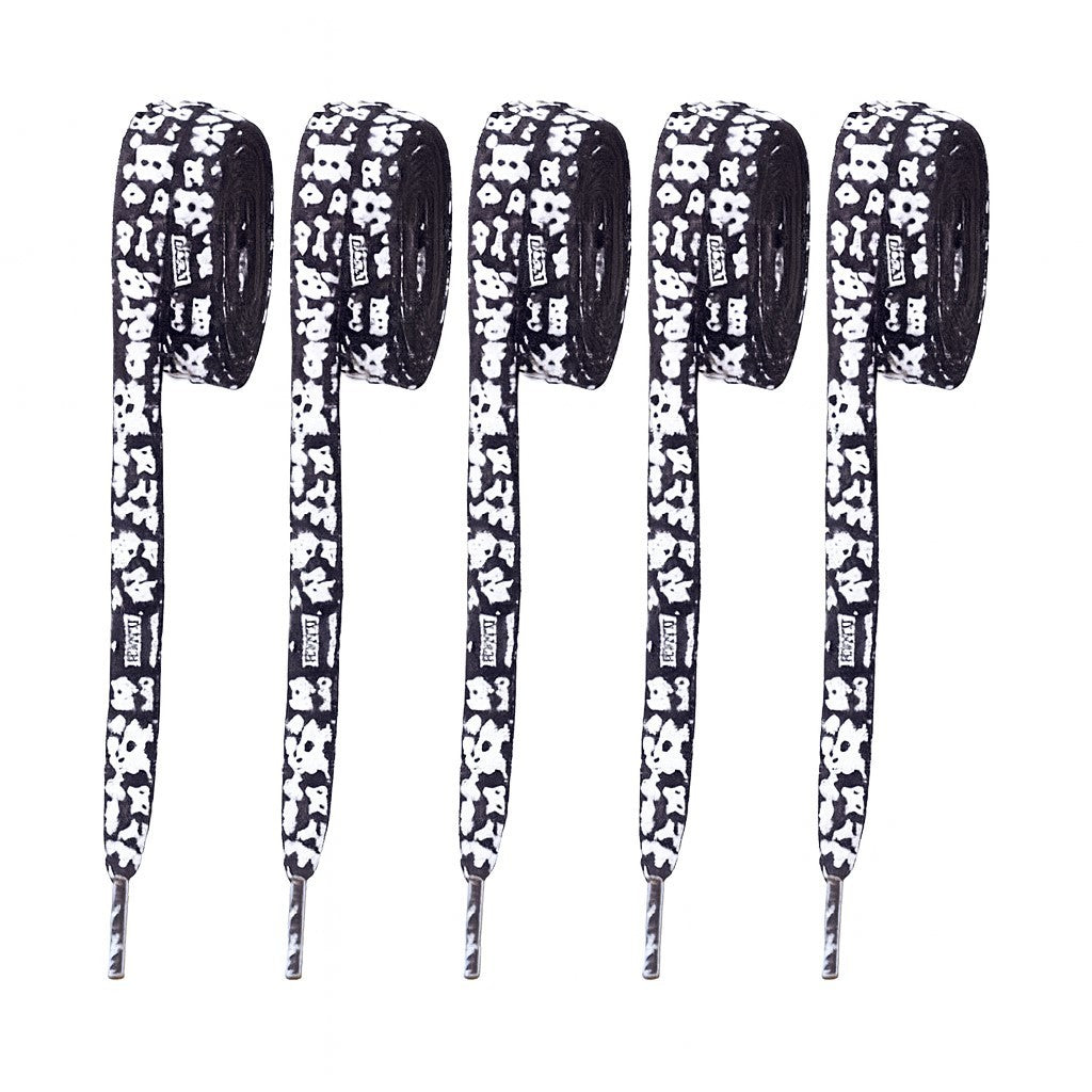 5 Paar Schnürsenkel Schwarz/Weiß Skull Punk Flachsenkel Senkel Sportschuhe 115cm