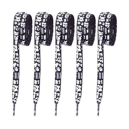 5 Paar Schnürsenkel Schwarz/Weiß Skull Punk Flachsenkel Senkel Sportschuhe 115cm