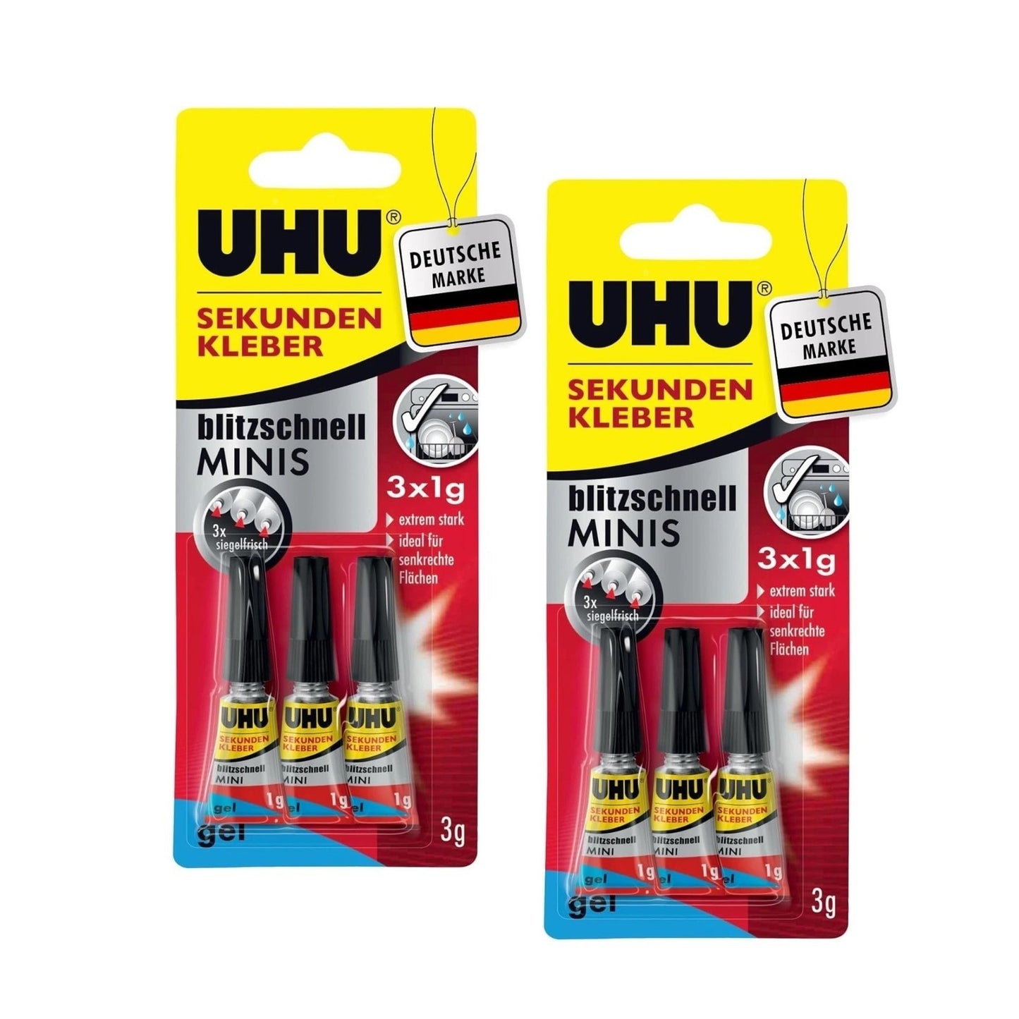2x UHU Sekundenkleber blitzschnell Minis 3x1g Gel Kleber Gelförmig Extrem Stark