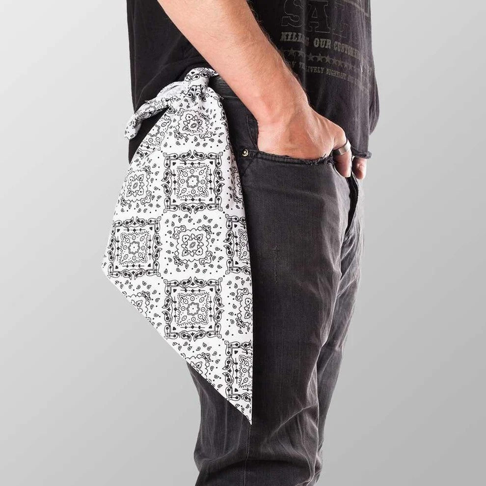 Bandana Kopftuch Weiß Paisley Halstuch Accessoire Mode Freizeit Tuch Biker Baumwolle