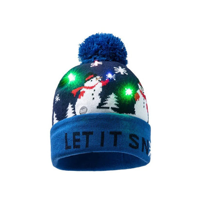 3er Set LED Licht Mütze Let it Snow & Dino Hell-Dunkelblau Weihnachtsmütze Weihnachten