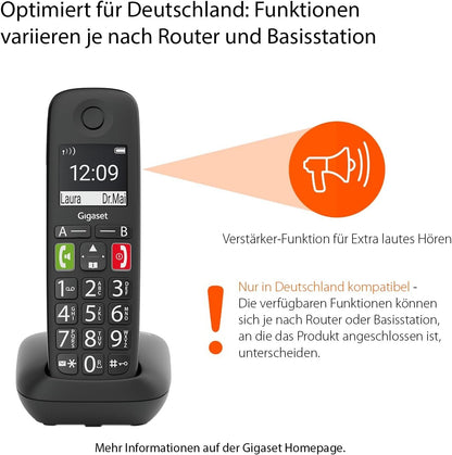 Gigaset E290 Schnurloses Telefon Schwarz Großtastentelefon Verstärkerfunktion
