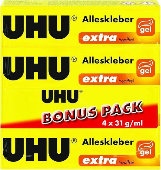 4x UHU Alleskleber je 31g Extra Tropffrei Gel Kleber Klebstoff Tube Glue 46015