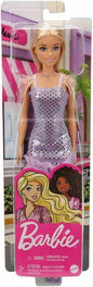 Mattel T7580 / HJR93 Barbie Puppe mit Lila Glitzer Kleid Blond Polka Dots