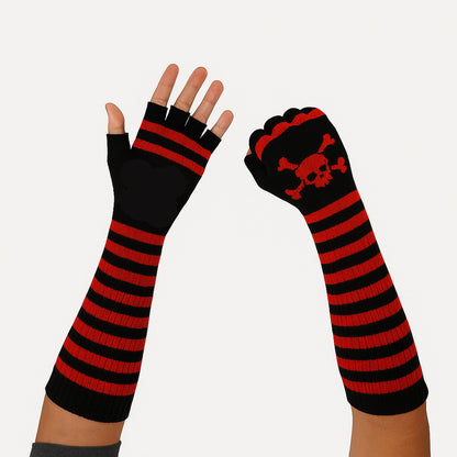 Fingerlose Armstulpen Totenkopf Skull Gothic Punk Emo Festival Stulpen Handschuhe rot
