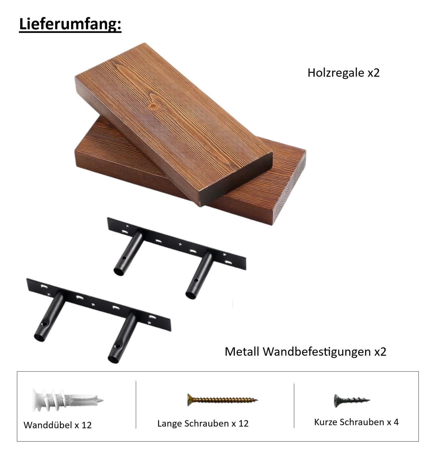 Schwebendes Wandregal 2er Set Echtholz Braun 91cm Regal Küche Büro Wohnzimmer