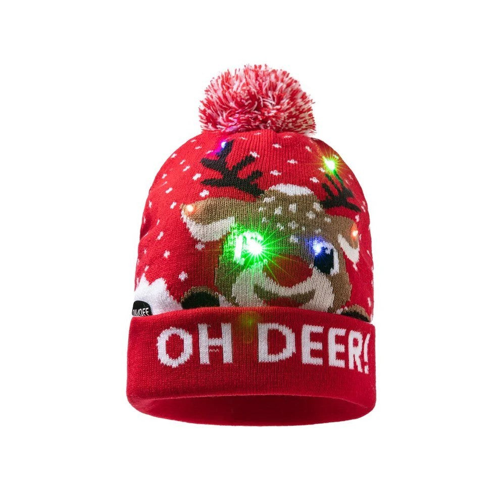 3er Set LED Licht Mütze Oh Deer & Rentier & Tanne Weihnachtsmütze Mützen Weihnachten