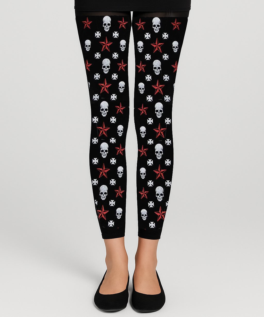 Schwarze Strumpfhose Totenkopf Skull Stern Kreuz Gothic Punk Rock Skull Leggings