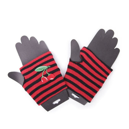 Fingerlose Handschuhe Gestreift Kirschen Accessoires Festival Punk Rockabilly