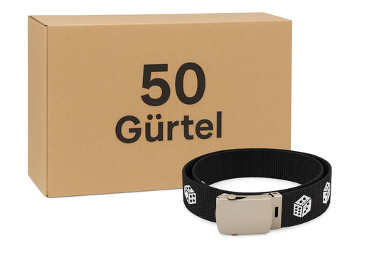 Aktion 50x Gürtel Schwarz Würfel Dice Hüftgürtel Jeansgürtel Unisex Großhandel