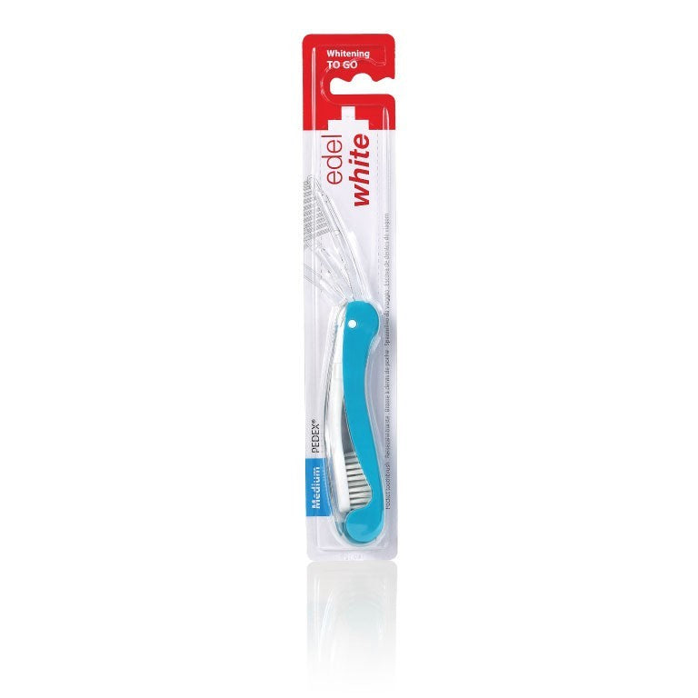 1x edel+white Flosserbrush TO GO Medium Zahnbürste Reisezahnbürsten einklappbar