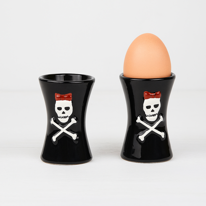 Set Eierbecher + Salz- & Pfefferstreuer Schwarz mit Totenkopf Skull Haushalt Küche
