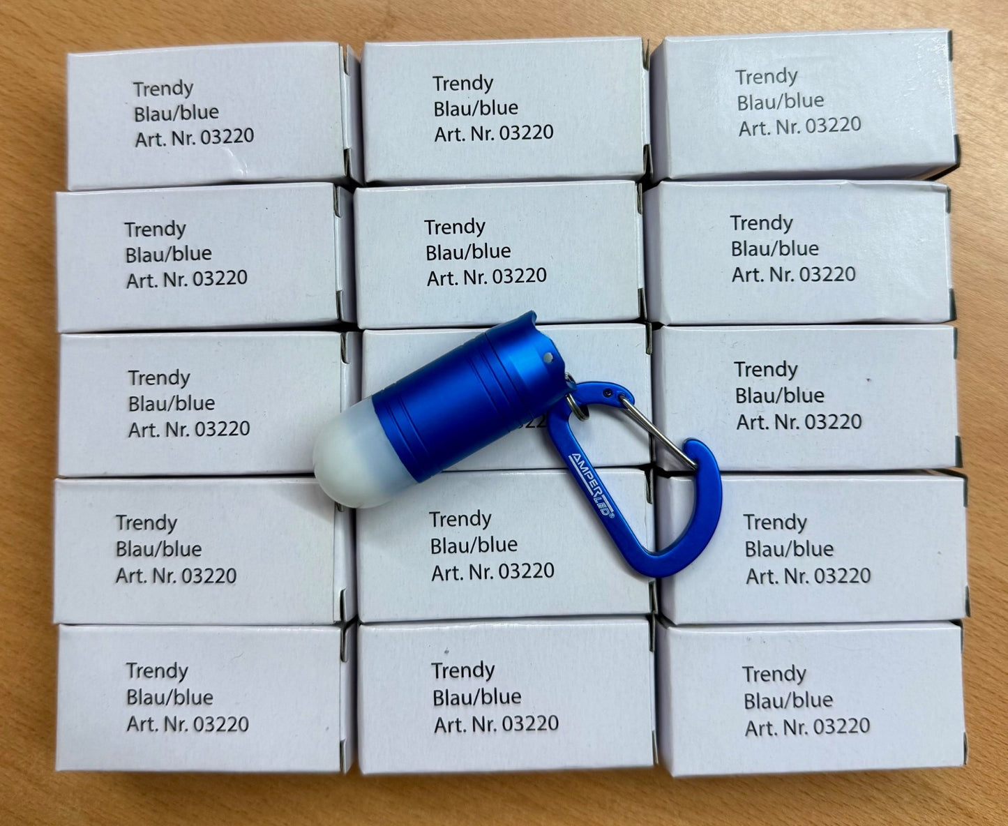 Karton mit min. 15 Taschenlampen/Schlüsselanhänger Blau Restposten Posten Top