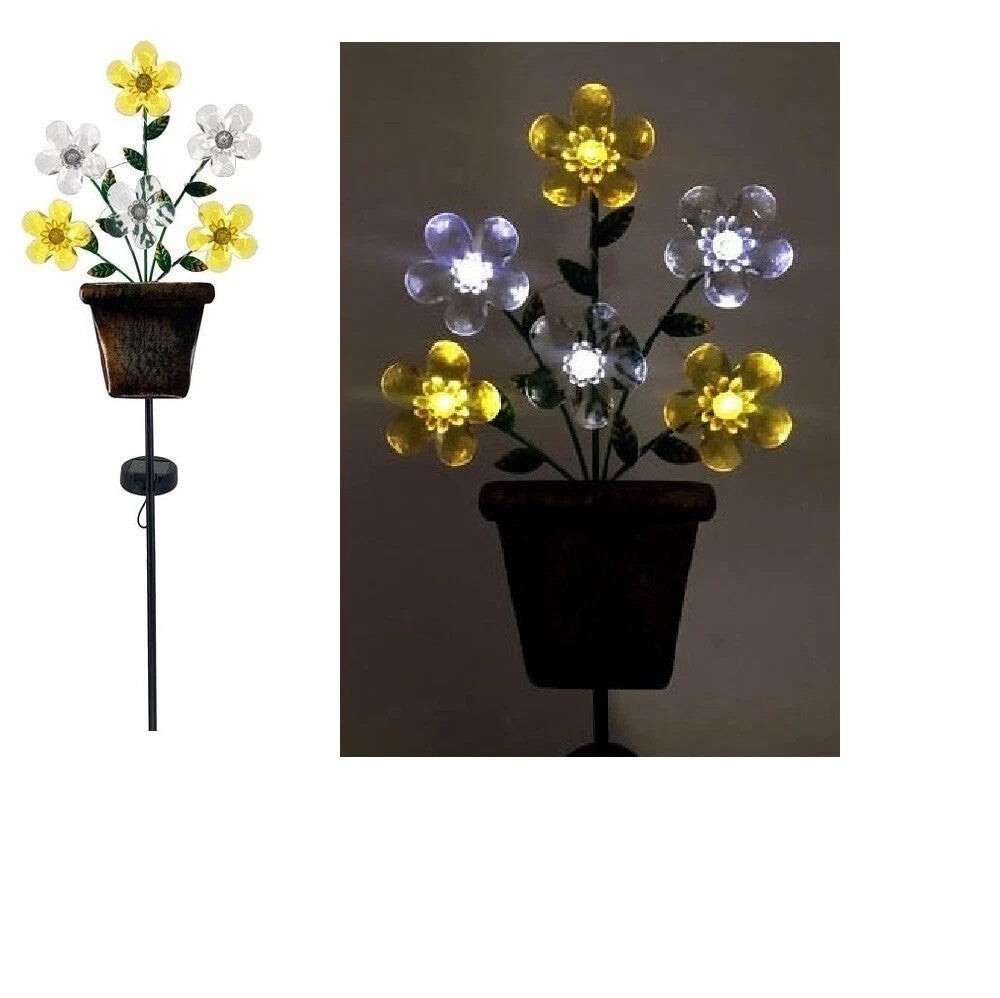 1x Solar Blumenstrauß in Metalltopf Beleuchtung Gartendekoration Terasse Garten