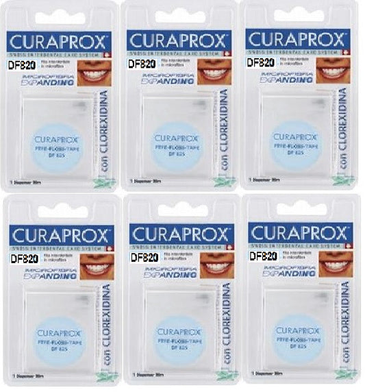 6 x Curaprox DF 820 Interdental-Tape m. Chlorhexidin 35m AKTION