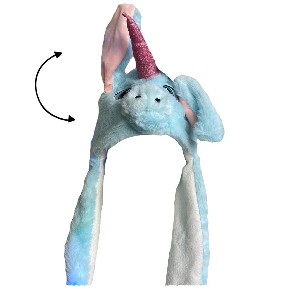 2er Set LED Einhorn/Katze Blau/Pink Wackelohr Plüsch Mütze Bewegliche Ohren