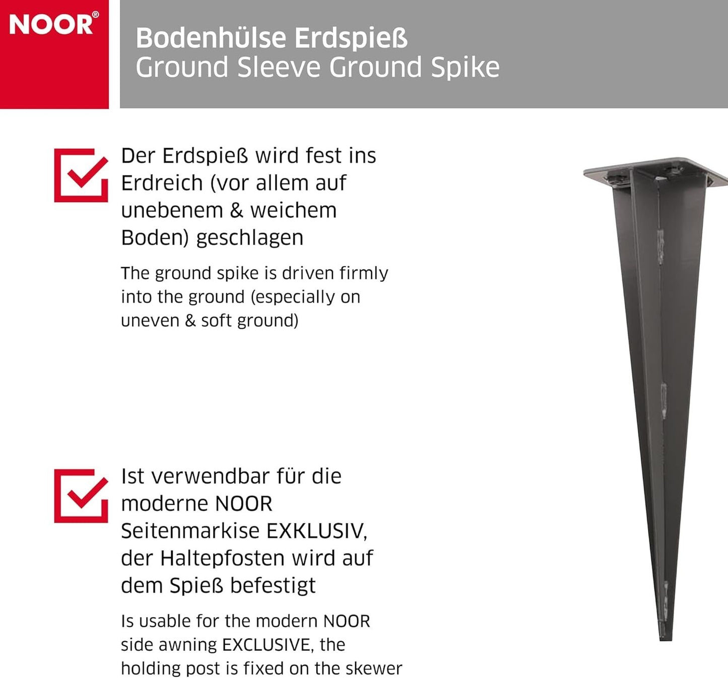1x Noor Erdspieß für Seitenmarkise Markisen-Zubehör Gartenspieß Anthrazit
