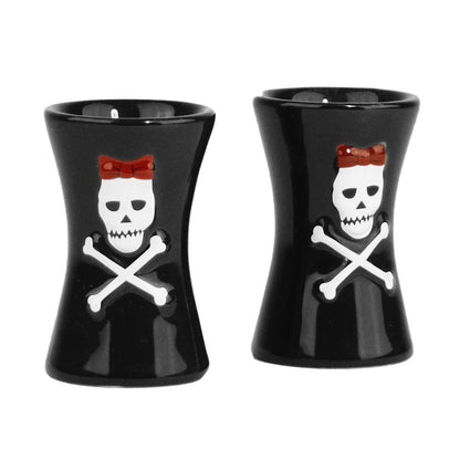 Set Eierbecher + Salz- & Pfefferstreuer Schwarz mit Totenkopf Skull Haushalt Küche