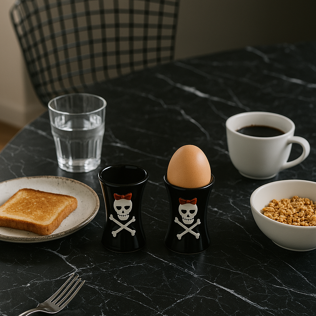 Set Eierbecher + Salz- & Pfefferstreuer Schwarz mit Totenkopf Skull Haushalt Küche
