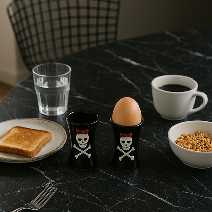 Set Eierbecher + Salz- & Pfefferstreuer Schwarz mit Totenkopf Skull Haushalt Küche