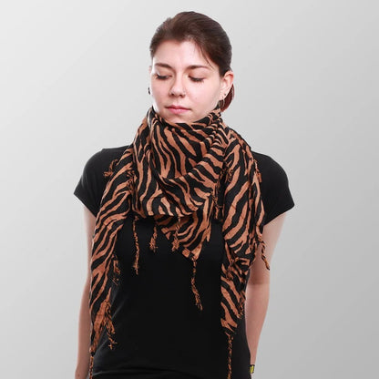 Zebra Baumwolltuch mit Fransen und Braun Schwarzen Streifen Halstuch Accessoires