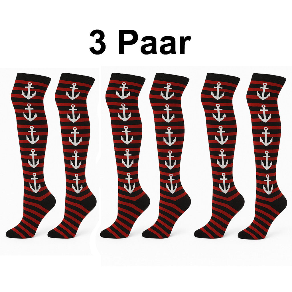 3x Anker Overknees gestreift Festival Punk Socken Festival Gothic Cosplay Outfit