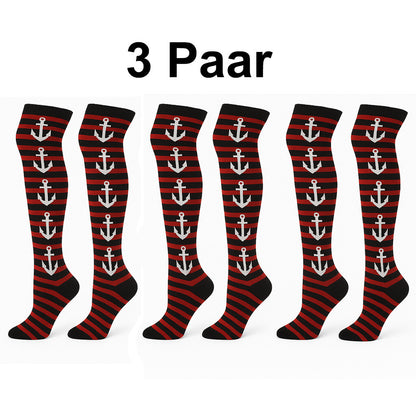3x Anker Overknees gestreift Festival Punk Socken Festival Gothic Cosplay Outfit
