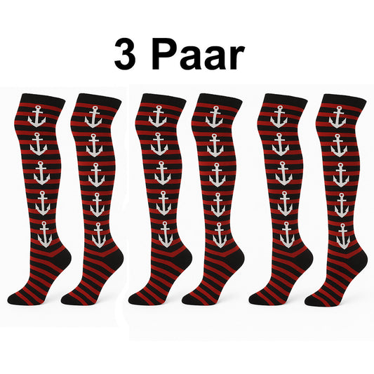 3x Anker Overknees gestreift Festival Punk Socken Festival Gothic Cosplay Outfit