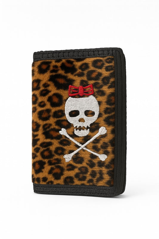 Geldbeutel Leopard Plüsch mit Totenkopf Skull Geldbörse Portemonnaie Rockabilly Punk