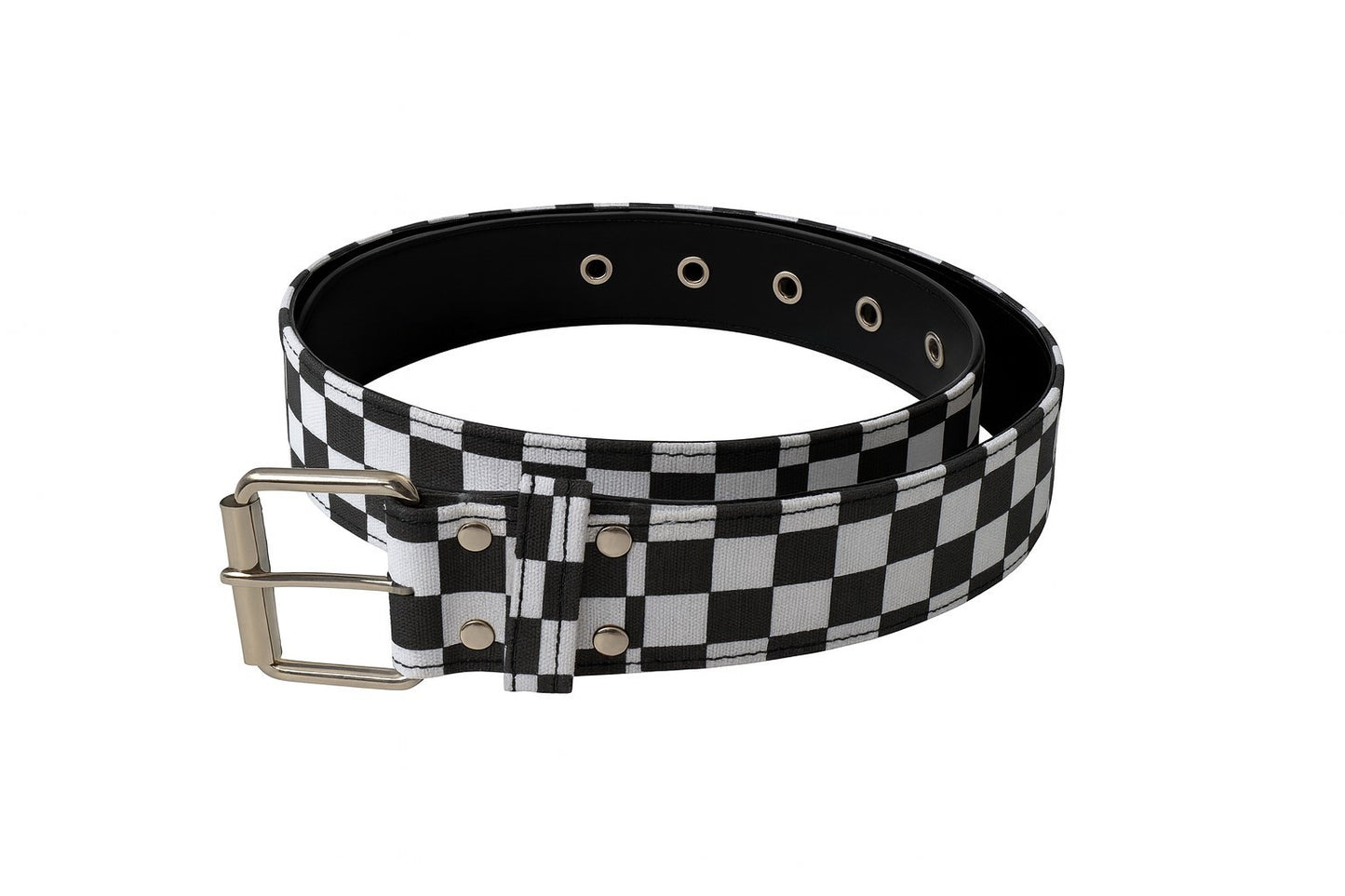 Gürtel Belt Schwarz/Weiß Karo Schachbrett Canvas Punk Rocker Rockabilly Hüftgürtel