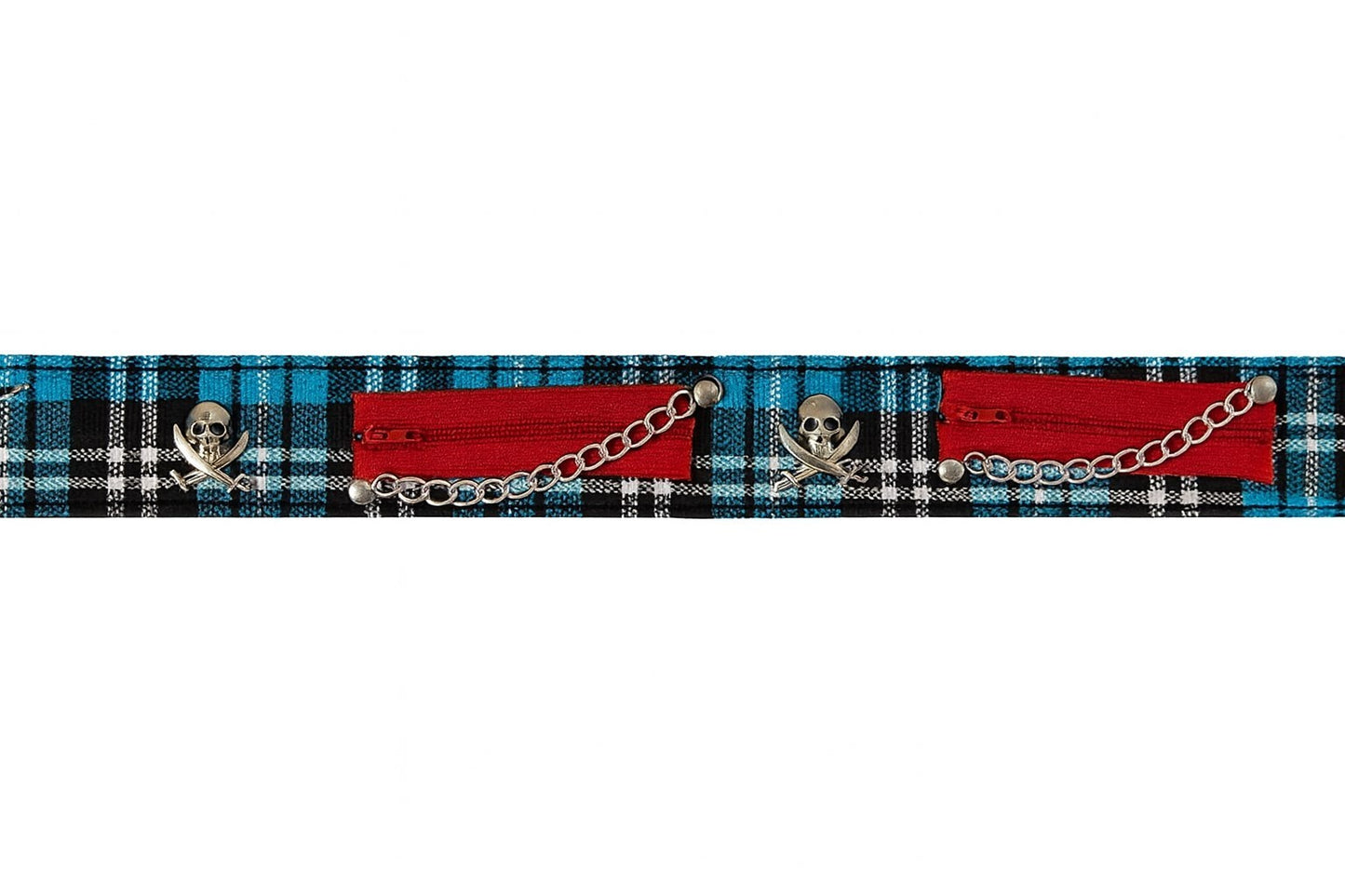 Gürtel Belt Blau Kariert Totenköpfe Ketten Punk Rocker Rockabilly Jeans u. Hüftgürtel