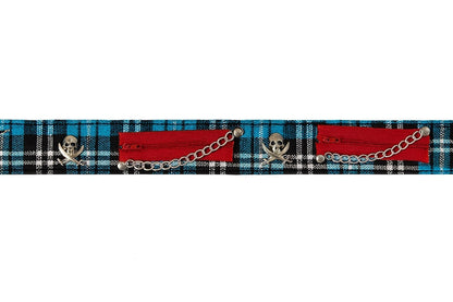 Gürtel Belt Blau Kariert Totenköpfe Ketten Punk Rocker Rockabilly Jeans u. Hüftgürtel