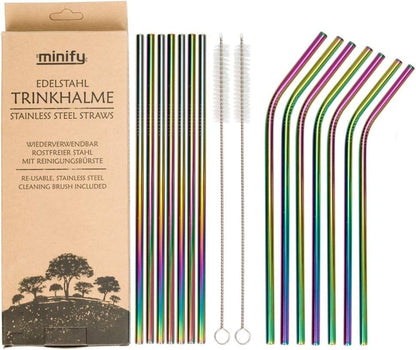 4 Sets Edelstahl Trinkhalme 16 tlg Regenbogen Strohhalm Rainbow Wiederverwendbar