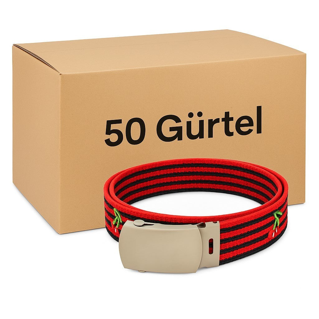 Aktion 50 Gürtel Belt Schwarz Rot Gestreift Kirsche Hüftgürtel Jeansgürtel Großhandel