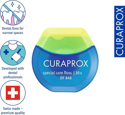 2 x  Curaprox DF846 Special Care Zahnseide für Zahnspangen Implantate &Kronen