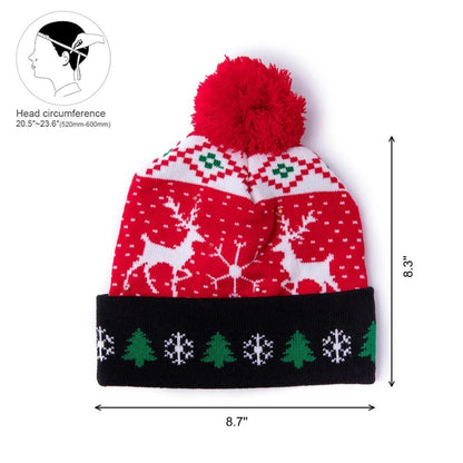 LED Licht Mütze Rotes Rentier Weihnachtsmütze Weihnachten Bommel Beanie Strickmütze