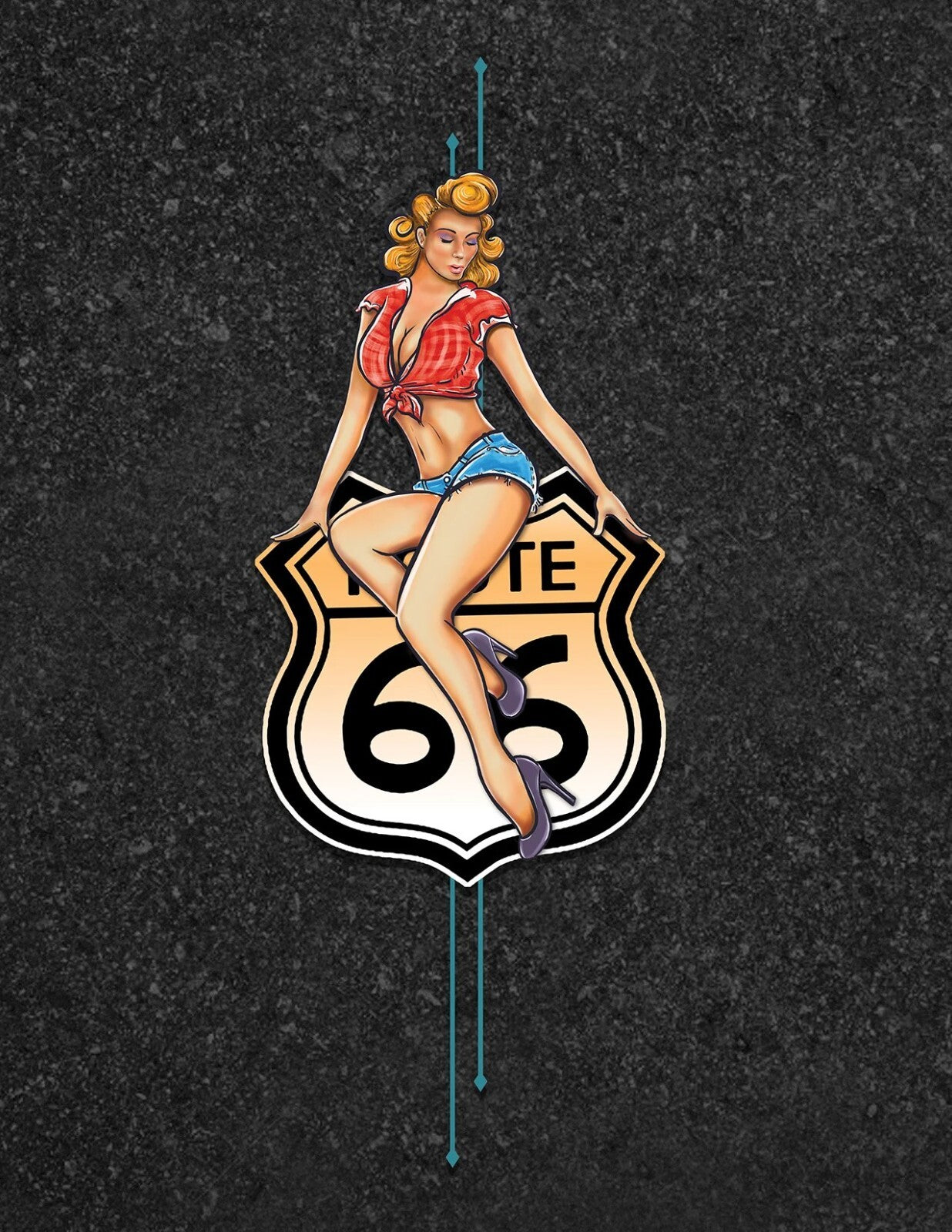 Hemd Route 66 Pin-Up Panel Bowling Shirt Rockabilly Biker Rocker Retro Vintage