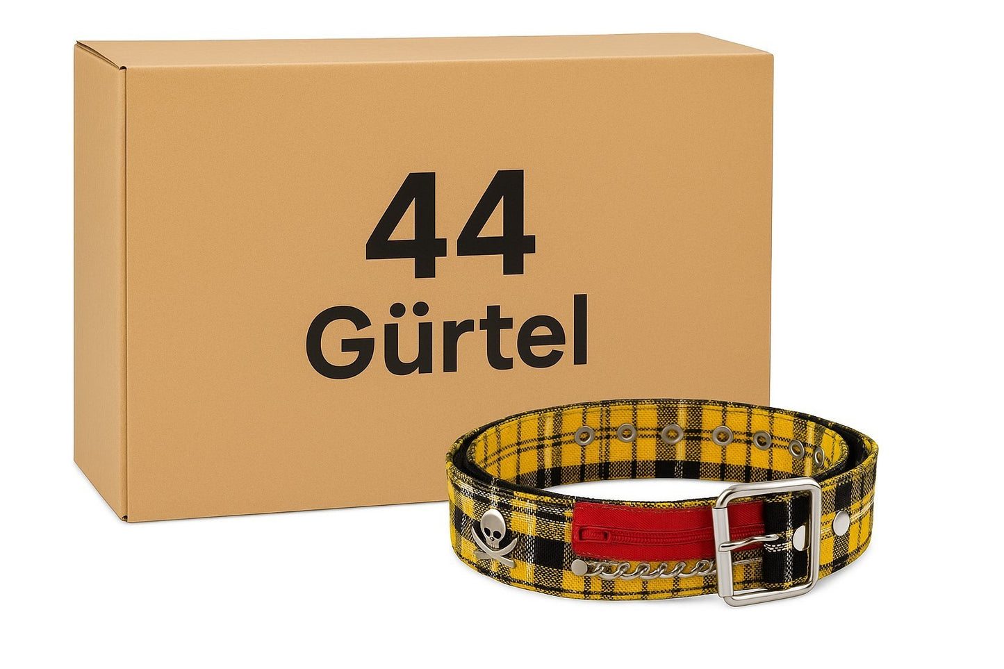 Aktion 44x Gürtel Gelb Kariert Totenköpfe Hüftgürtel Jeansgürtel Großhandel