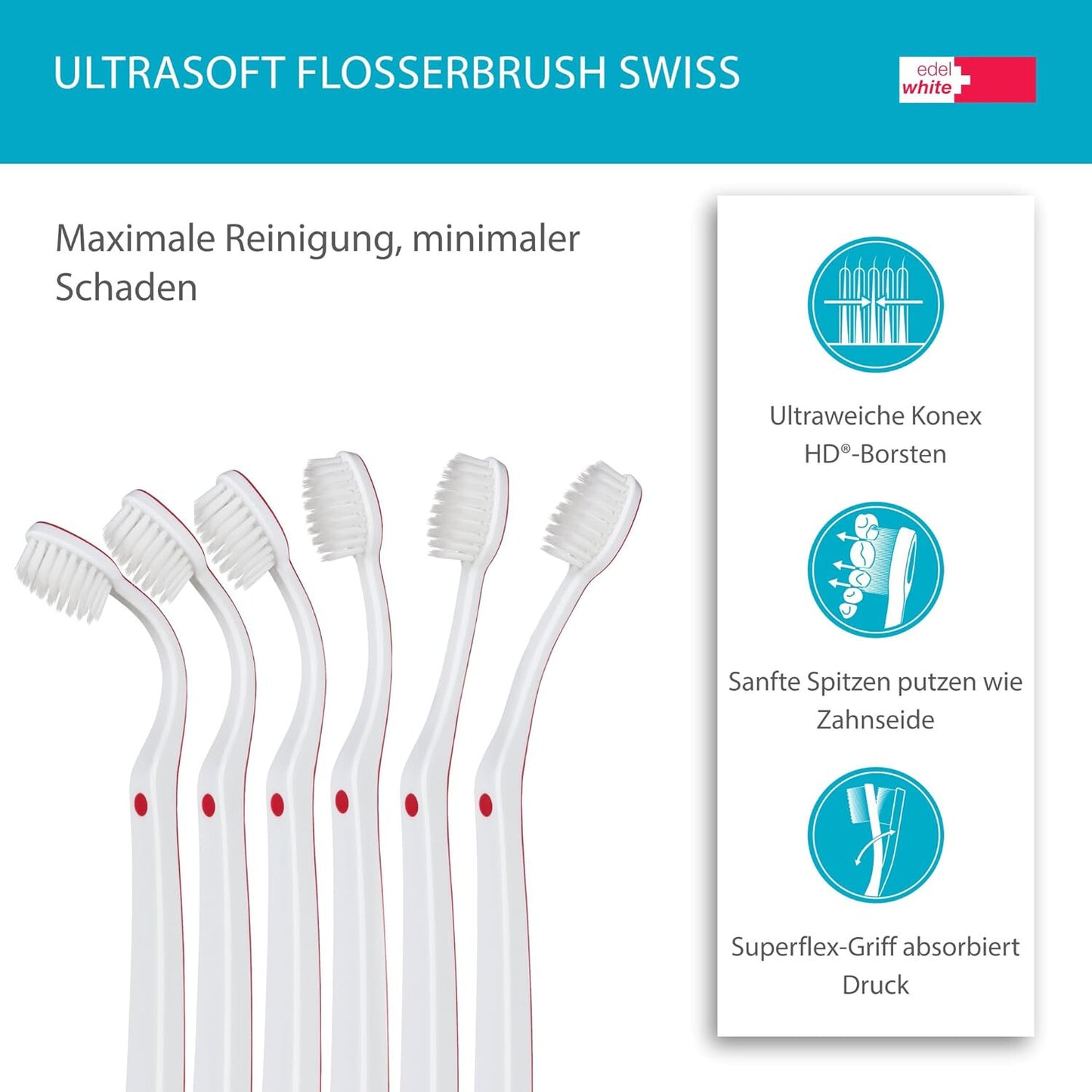 10x edel white Flosserbrush EW  soft Schweiz Zahnbürste Handzahnbürste  Posten