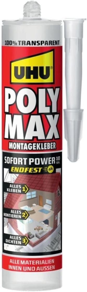 Uhu Poly Max Montagekleber transparent Sofort Power 300g Kleber Dichtstoff Bau